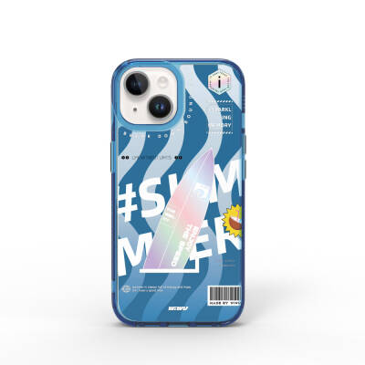 Apple iPhone 15 Kılıf Çift Katman Desenli Wiwu Summer Serisi Kapak Mavi