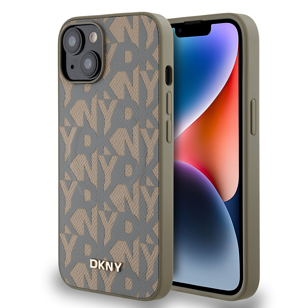 Apple iPhone 15 Kılıf DKNY Orjinal Lisanslı M-safe Şarj Özellikli 3D Yazılı Grid Pattern Kapak - 1