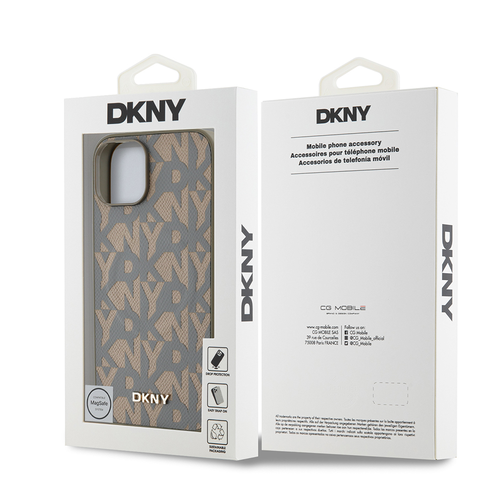 Apple iPhone 15 Kılıf DKNY Orjinal Lisanslı M-safe Şarj Özellikli 3D Yazılı Grid Pattern Kapak - 17