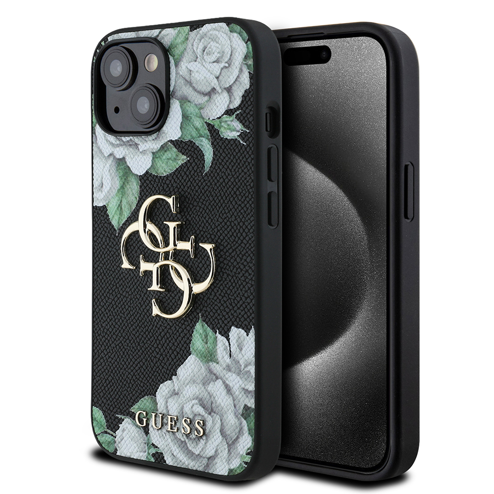 Apple iPhone 15 Kılıf Guess Orjinal Lisanslı Gül Baskılı Büyük Metal Logo Dizaynlı Kapak - 3