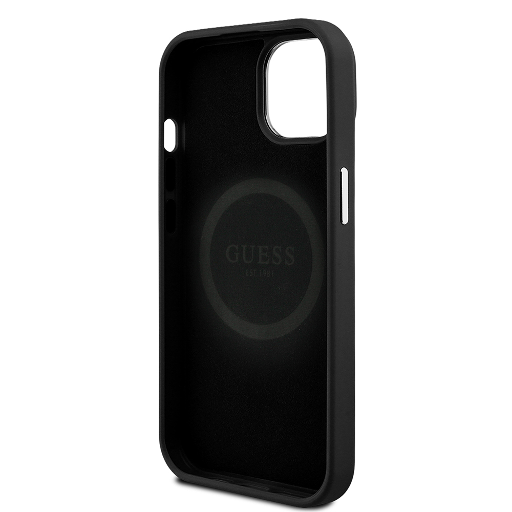 Apple iPhone 15 Kılıf Guess Orjinal Lisanslı M-safe Şarj Özellikli Grained Triangle Kapak - 15