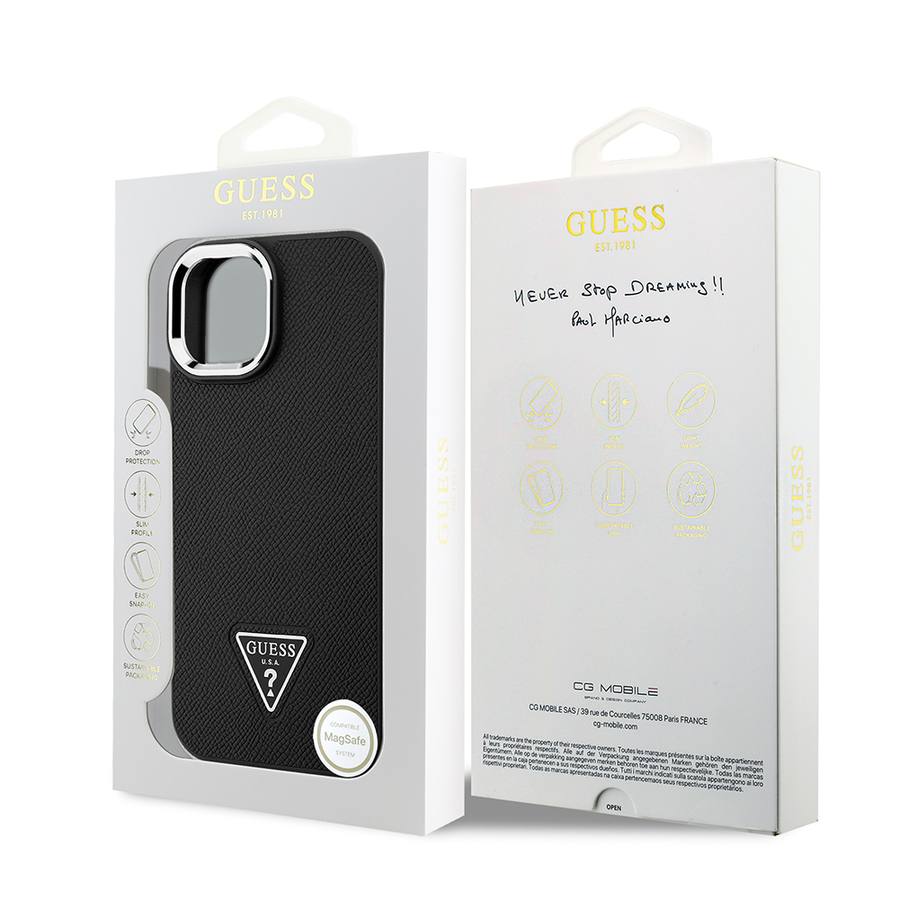 Apple iPhone 15 Kılıf Guess Orjinal Lisanslı M-safe Şarj Özellikli Grained Triangle Kapak - 16