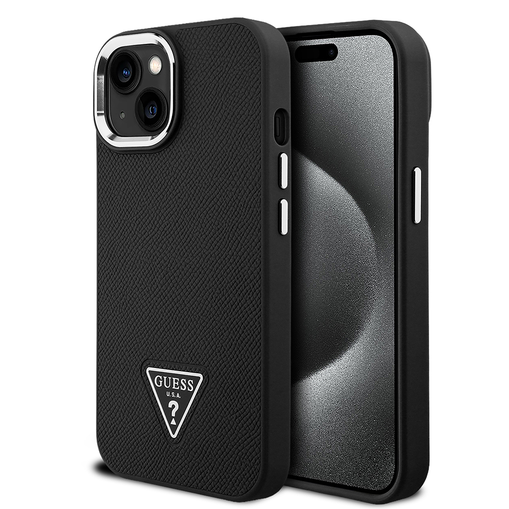 Apple iPhone 15 Kılıf Guess Orjinal Lisanslı M-safe Şarj Özellikli Grained Triangle Kapak - 10