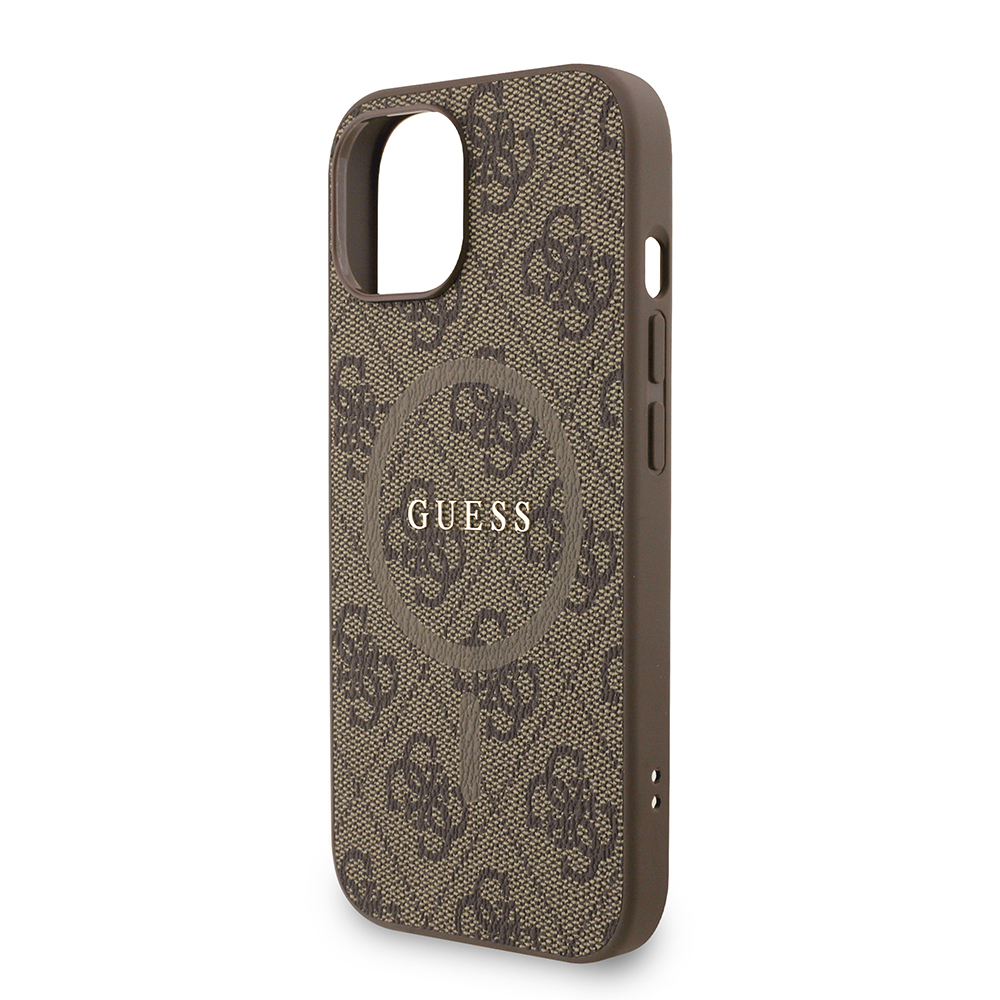 Apple iPhone 15 Kılıf Guess Orjinal Lisanslı M-safe Şarj Özellikli PU Deri Bilek Askı İpli Yazı Logolu Kapak - 15
