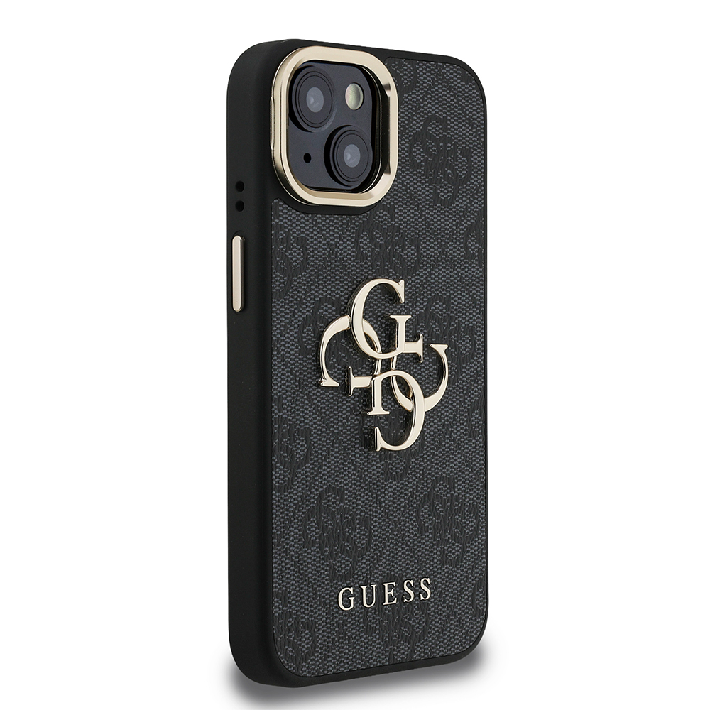 Apple iPhone 15 Kılıf Guess Orjinal Lisanslı PU Deri 4G Desenli Metal Büyük 4G ve Yazı Logolu Kamera Standlı Kapak - 8