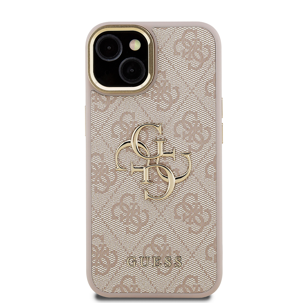 Apple iPhone 15 Kılıf Guess Orjinal Lisanslı PU Deri 4G Desenli Metal Büyük 4G ve Yazı Logolu Kamera Standlı Kapak - 21