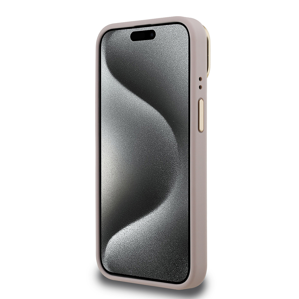 Apple iPhone 15 Kılıf Guess Orjinal Lisanslı PU Deri 4G Desenli Metal Büyük 4G ve Yazı Logolu Kamera Standlı Kapak - 23