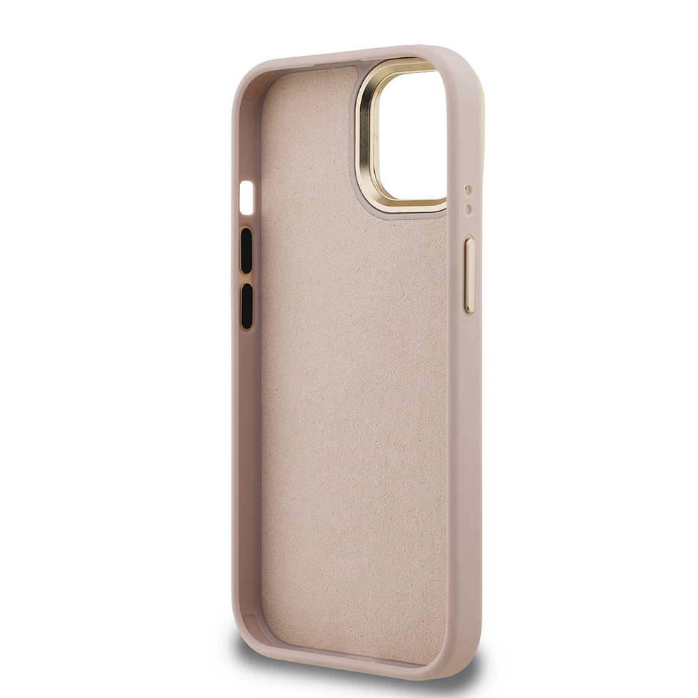 Apple iPhone 15 Kılıf Guess Orjinal Lisanslı PU Deri 4G Desenli Metal Büyük 4G ve Yazı Logolu Kamera Standlı Kapak - 25