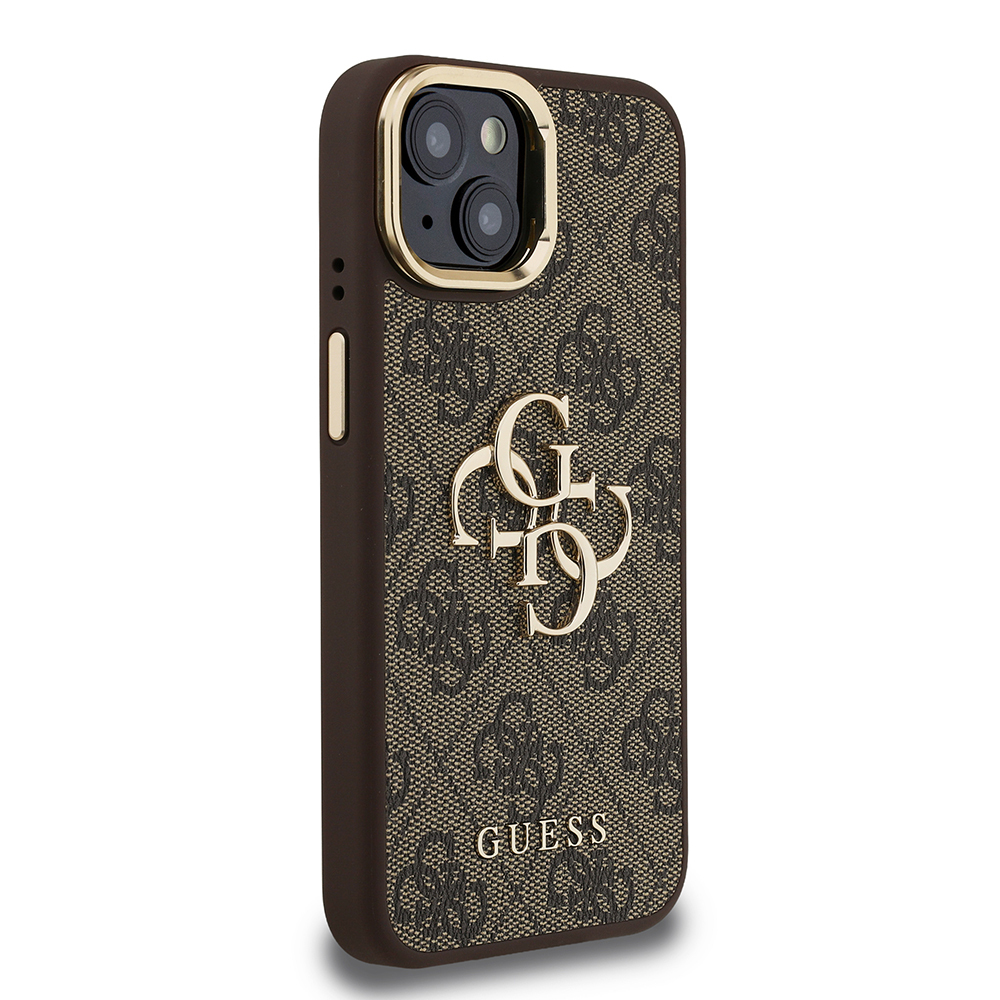 Apple iPhone 15 Kılıf Guess Orjinal Lisanslı PU Deri 4G Desenli Metal Büyük 4G ve Yazı Logolu Kamera Standlı Kapak - 29