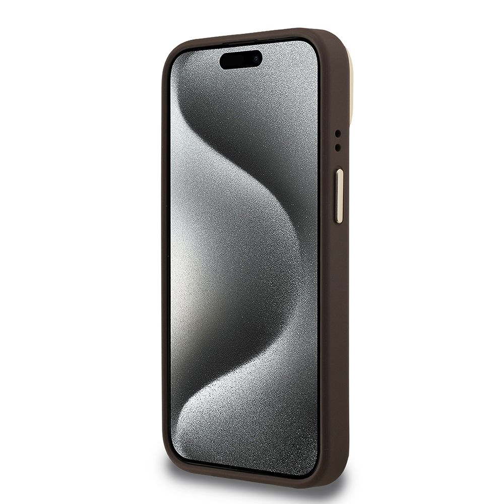 Apple iPhone 15 Kılıf Guess Orjinal Lisanslı PU Deri 4G Desenli Metal Büyük 4G ve Yazı Logolu Kamera Standlı Kapak - 30