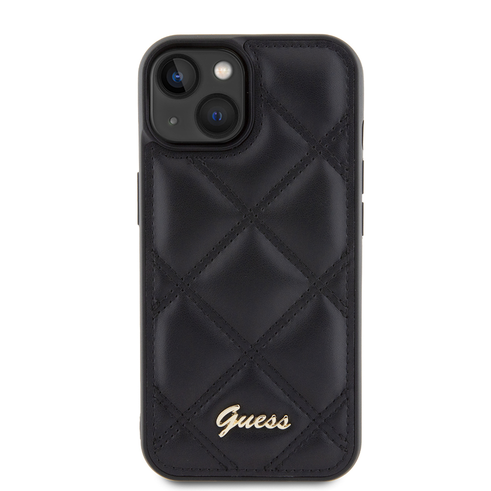 Apple iPhone 15 Kılıf Guess Orjinal Lisanslı PU Deri Metal Yazı Logolu Kapitone Kapak - 4