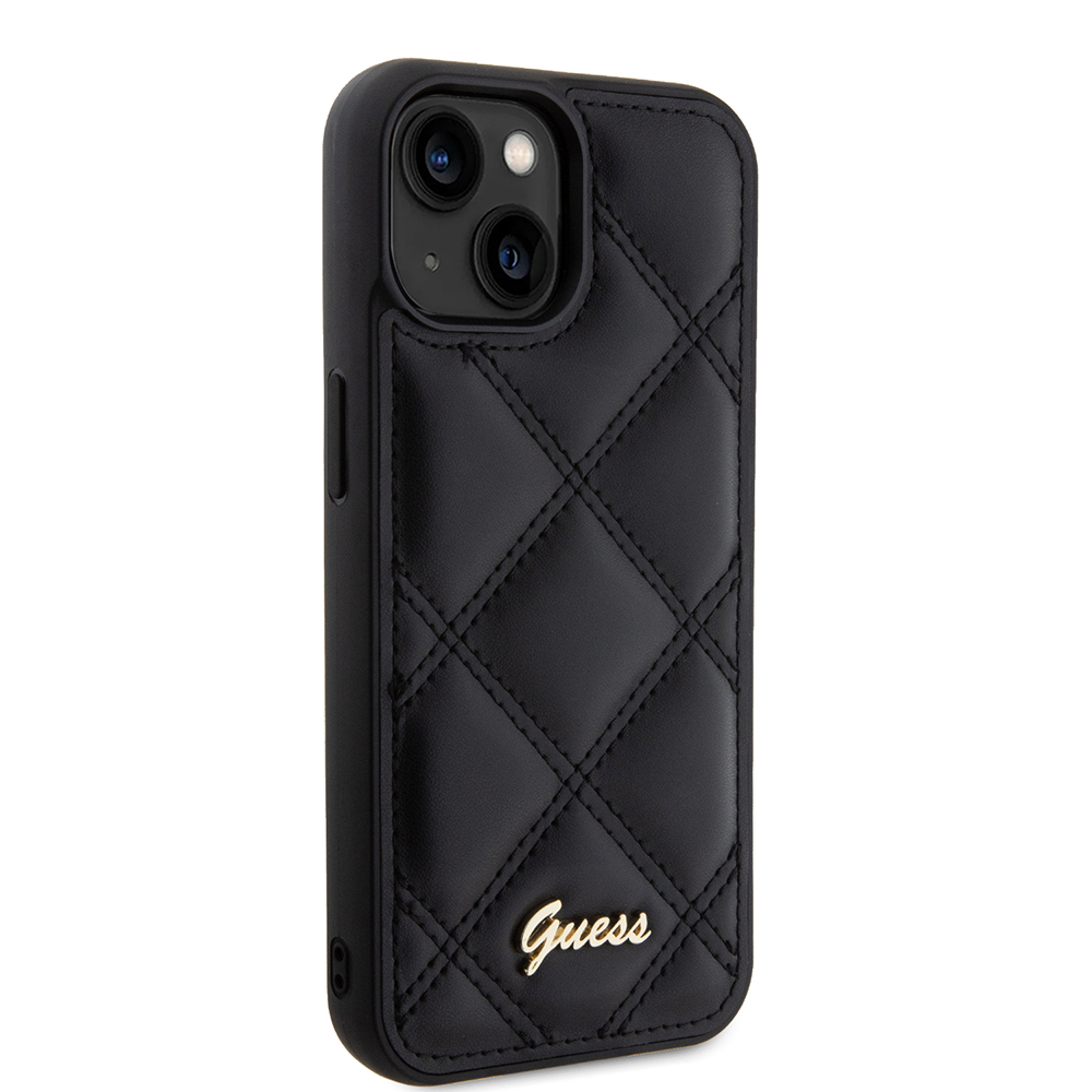Apple iPhone 15 Kılıf Guess Orjinal Lisanslı PU Deri Metal Yazı Logolu Kapitone Kapak - 5