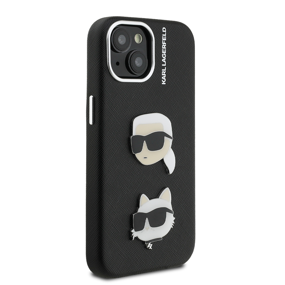 Apple iPhone 15 Kılıf Karl Lagerfeld Orjinal Lisanslı K&C Heads Pin Kapak - 5