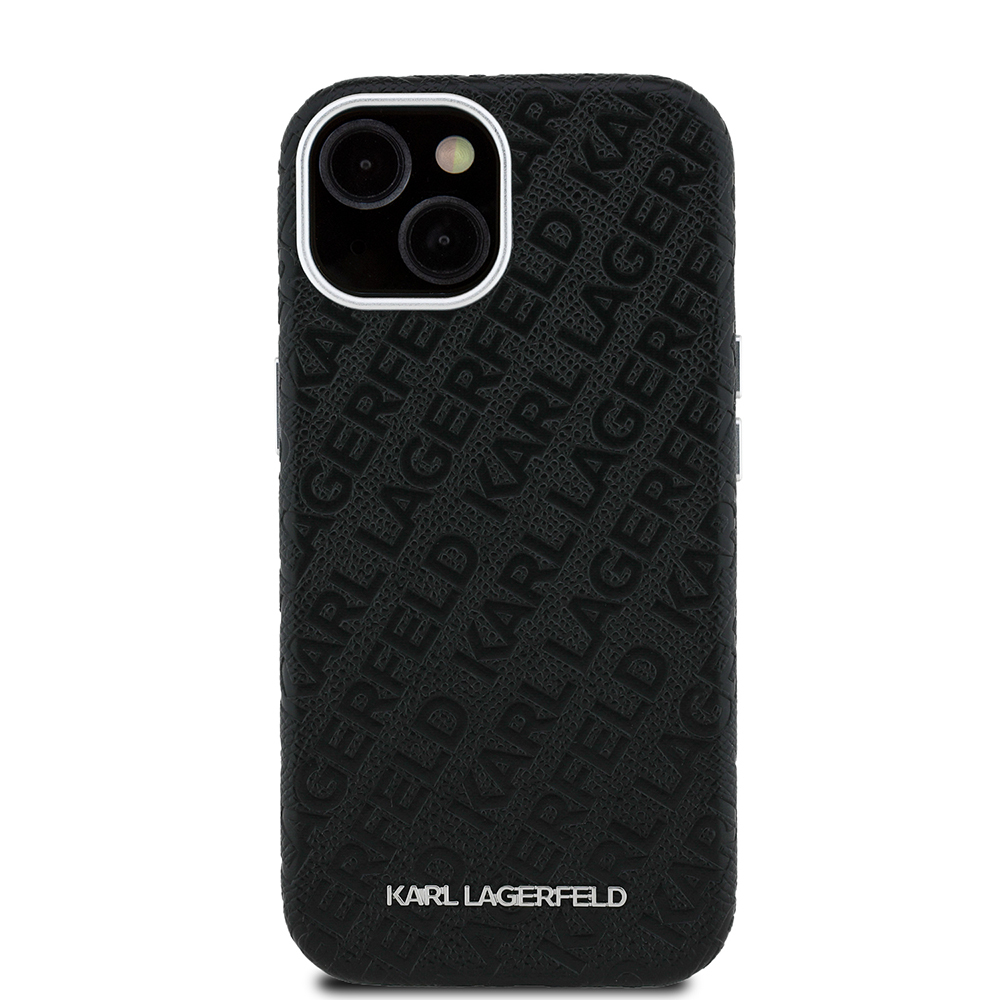 Apple iPhone 15 Kılıf Karl Lagerfeld Orjinal Lisanslı PU Deri Damgalı Metal Yazı Logolu Kapak - 4
