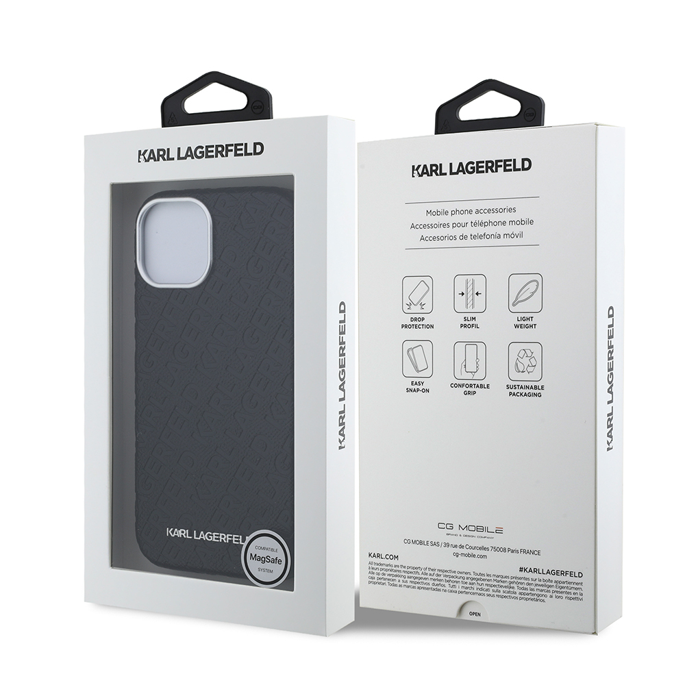 Apple iPhone 15 Kılıf Karl Lagerfeld Orjinal Lisanslı PU Deri Damgalı Metal Yazı Logolu Kapak - 9