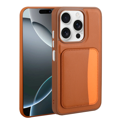 Apple iPhone 15 Kılıf Kartlıklı Zore X-Kart Silikon Kapak Kahverengi