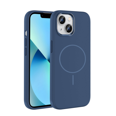 Apple iPhone 15 Kılıf M-Safe Şarj Özellikli Metal Kamera Çerçeveli Zore Edi Silikon Kapak Lacivert