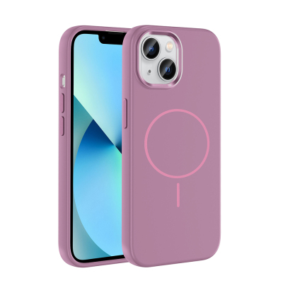 Apple iPhone 15 Kılıf M-Safe Şarj Özellikli Metal Kamera Çerçeveli Zore Edi Silikon Kapak Mor