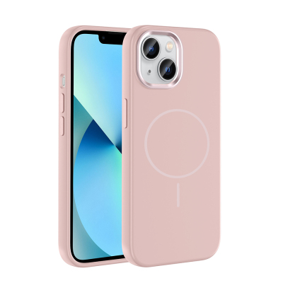 Apple iPhone 15 Kılıf M-Safe Şarj Özellikli Metal Kamera Çerçeveli Zore Edi Silikon Kapak Rose Gold