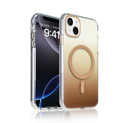 Apple iPhone 15 Kılıf M-safe Şarj Özellikli Transparan Renk Geçişli Zore Toros Kapak Gold