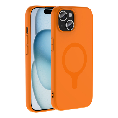 Apple iPhone 15 Kılıf M-Safe Şarj Özellikli Zore Aris Silikon Kapak Turuncu