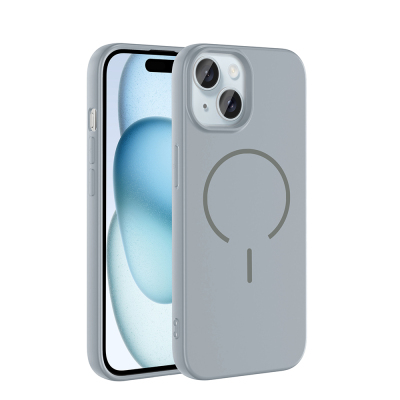 Apple iPhone 15 Kılıf M-safe Şarj Özellikli Zore Meta Kapak Titanyum-Gri