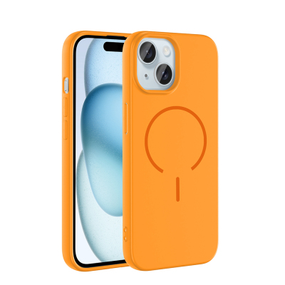 Apple iPhone 15 Kılıf M-safe Şarj Özellikli Zore Meta Kapak Turuncu