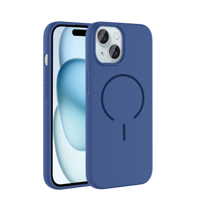 Apple iPhone 15 Kılıf M-safe Şarj Özellikli Zore Meta Kapak Lacivert