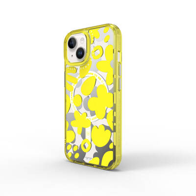 Apple iPhone 15 Kılıf Magsafe Şarj Özellikli Boya Desenli Wiwu Fluorescent G Serisi Kapak Sarı