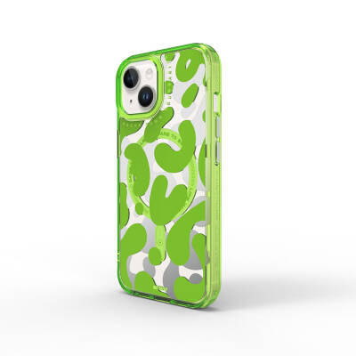 Apple iPhone 15 Kılıf Magsafe Şarj Özellikli Boya Desenli Wiwu Fluorescent G Serisi Kapak Yeşil