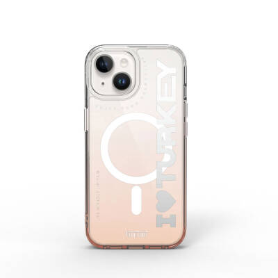 Apple iPhone 15 Kılıf Magsafe Şarj Özellikli Transparan Renk Geçişli Wiwu Turkey C Serisi Kapak Turuncu