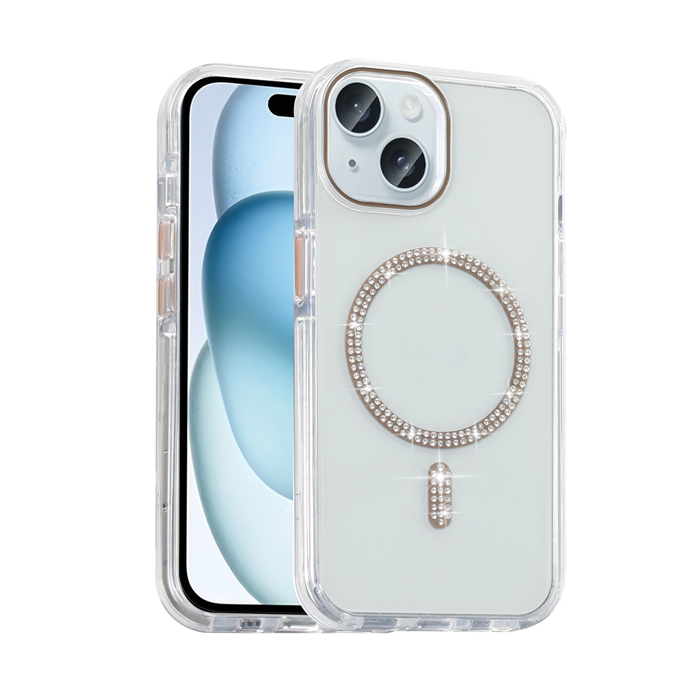 Apple iPhone 15 Kılıf Taşlı Tasarım M-safe Şarj Özellikli Zore Koment Silikon Kapak - 2