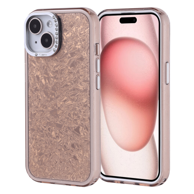 Apple iPhone 15 Kılıf Taşlı Tasarımlı Zore Kapi Kapak Gold