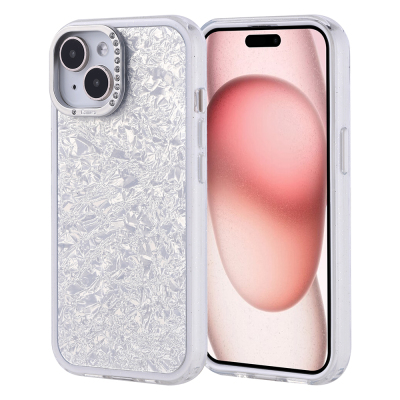 Apple iPhone 15 Kılıf Taşlı Tasarımlı Zore Kapi Kapak Gümüş