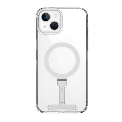 Apple iPhone 15 Kılıf Wiwu FYY-014 Magsafe Şarj Özellikli Alüminyum Alaşım Metal Standlı Şeffaf Kapak Renksiz