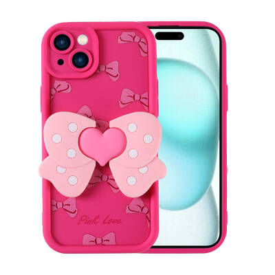 Apple iPhone 15 Plus Case Camera Protected Figure Designed Zore Cover Dark Pink