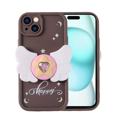 Apple iPhone 15 Plus Case Camera Protected Figure Designed Zore Cover Koyu Kahve