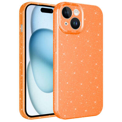 Apple iPhone 15 Plus Case Camera Protected Silvery Luxury Zore Cotton Cover Orange