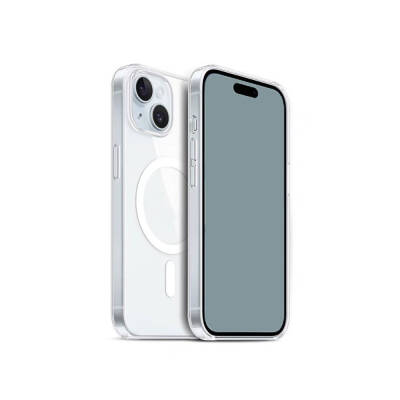 Apple iPhone 15 Plus Case Magsafe Transparent Hard PC Zore Embos Cover with Charging Feature Colorless