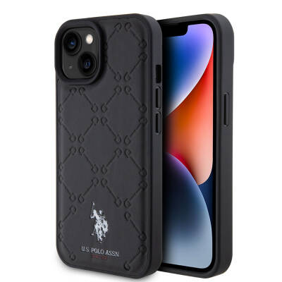 Apple iPhone 15 Plus Case U.S. Polo Assn. Original Licensed HS Patterned Printing Logo Artificial Leather Cover Black