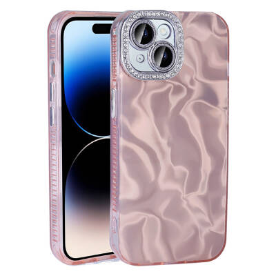 Apple iPhone 15 Plus Case with Airbag Shiny Stone Detail Design Zore Esila Cover Pink