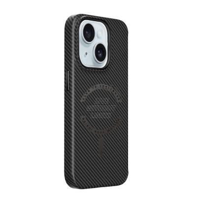 Apple iPhone 15 Plus Case Wiwu LCC-107 Carbon Fiber Magsafe Charging Featured Camera Protected Cabin Cover Black