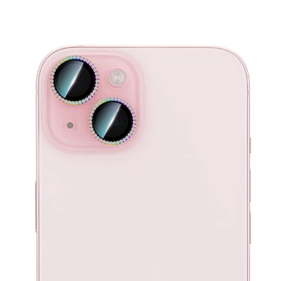 Apple iPhone 15 Plus CaseWorld Alloy Sparkling Diamond Serisi Taşlı Lens Koruyucu Colorful