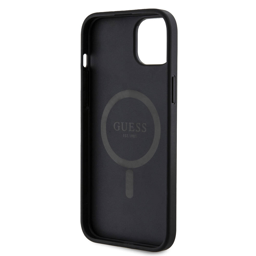 Apple iPhone 15 Plus Guess Original Licensed Magsafe Charging Featured PU Ring 4G Patterned Text Logo Cover - 8