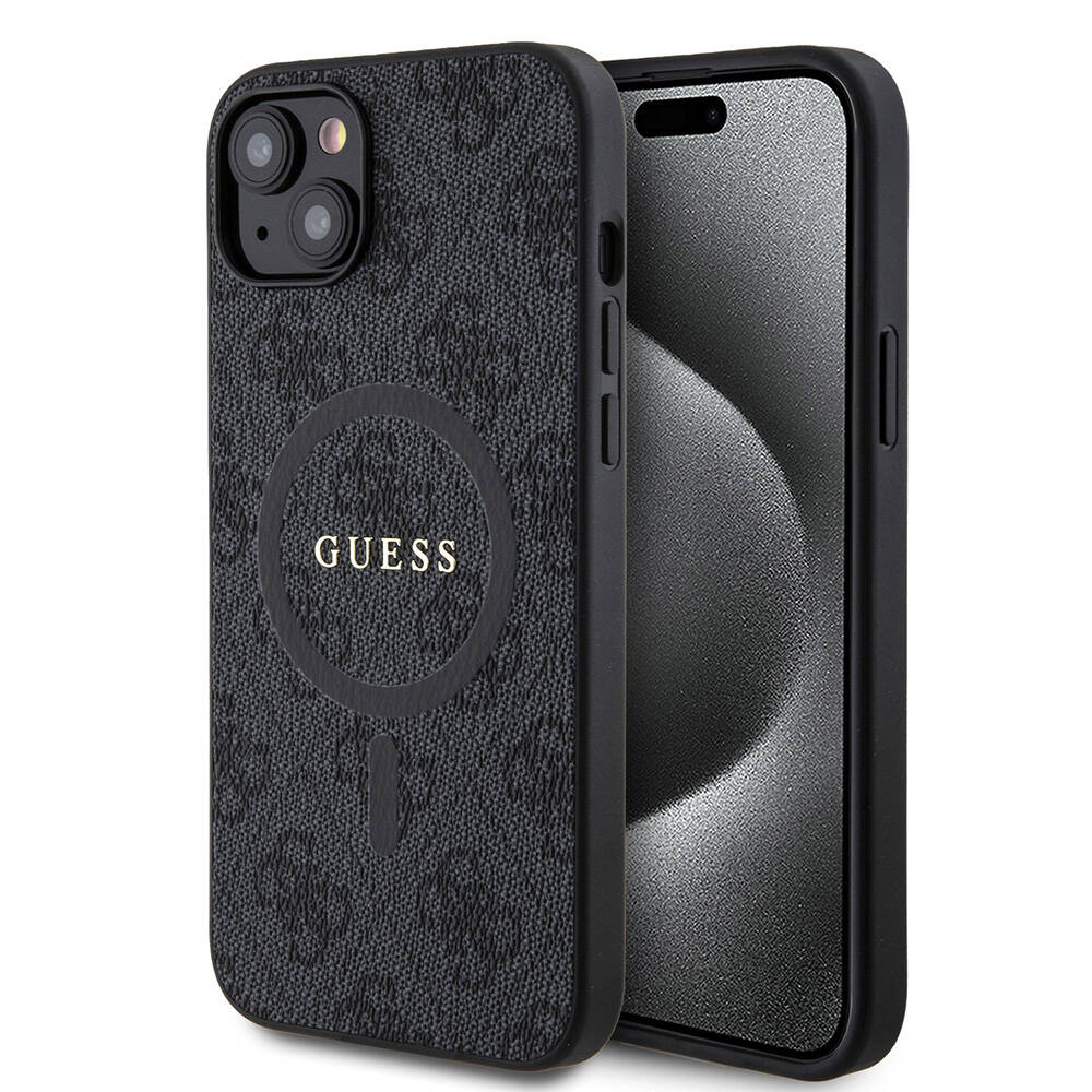 Apple iPhone 15 Plus Guess Original Licensed Magsafe Charging Featured PU Ring 4G Patterned Text Logo Cover - 2