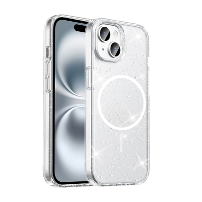 ​Apple iPhone 15 Plus Kılıf M-safe Şarj Özellikli Parlayan Simli Saydam Renkli Zore Maris Kapak Şeffaf