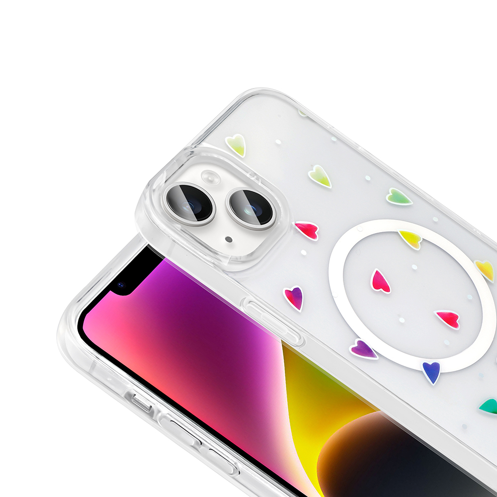 Apple iPhone 15 Plus Kılıf M-Safe Şarj Özellikli Şeffaf Zore Folk Sert Kapak - 15