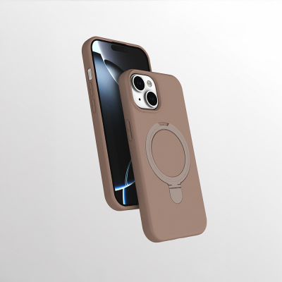 Apple iPhone 15 Plus Kılıf M-safe Şarj Özellikli Standlı Zore Samara Kapak Desert Gold