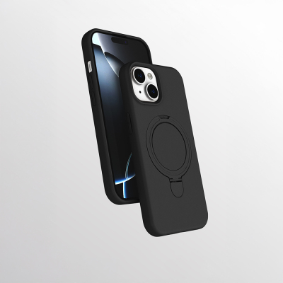 Apple iPhone 15 Plus Kılıf M-safe Şarj Özellikli Standlı Zore Samara Kapak Siyah