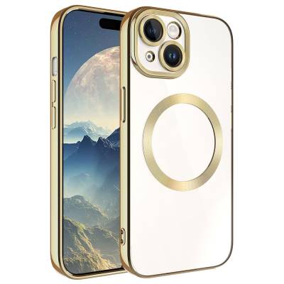 Apple iPhone 15 Plus Kılıf Magsafe Wireless Şarj Özellikli Zore Setro Silikon Gold